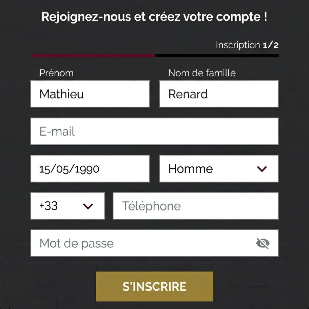 casino privé inscription créer un compte formulaire