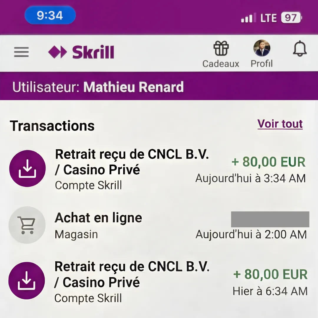 casino privé retrait skrill preuve paiement 6 heures