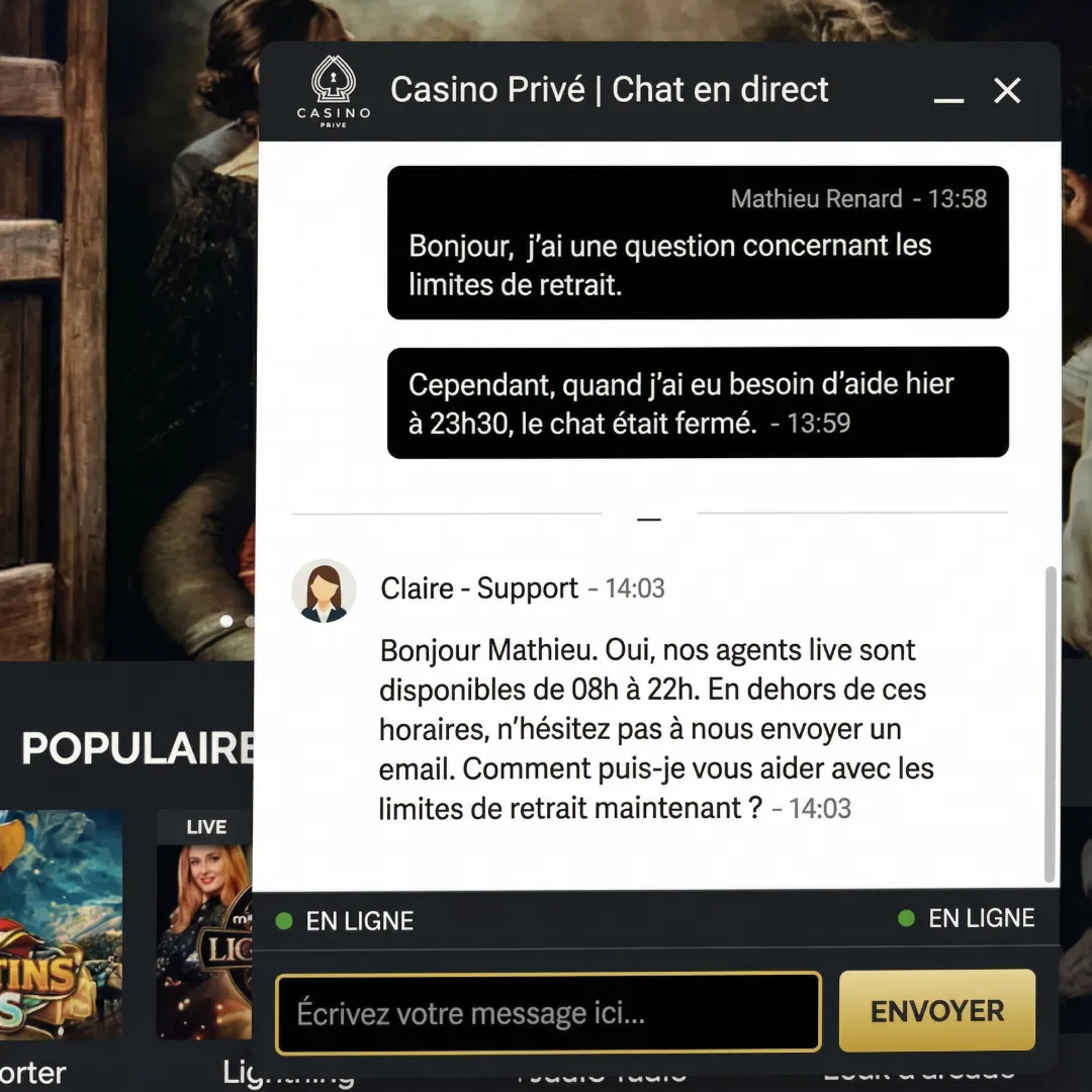 casino privé support chat réponse 4 minutes test