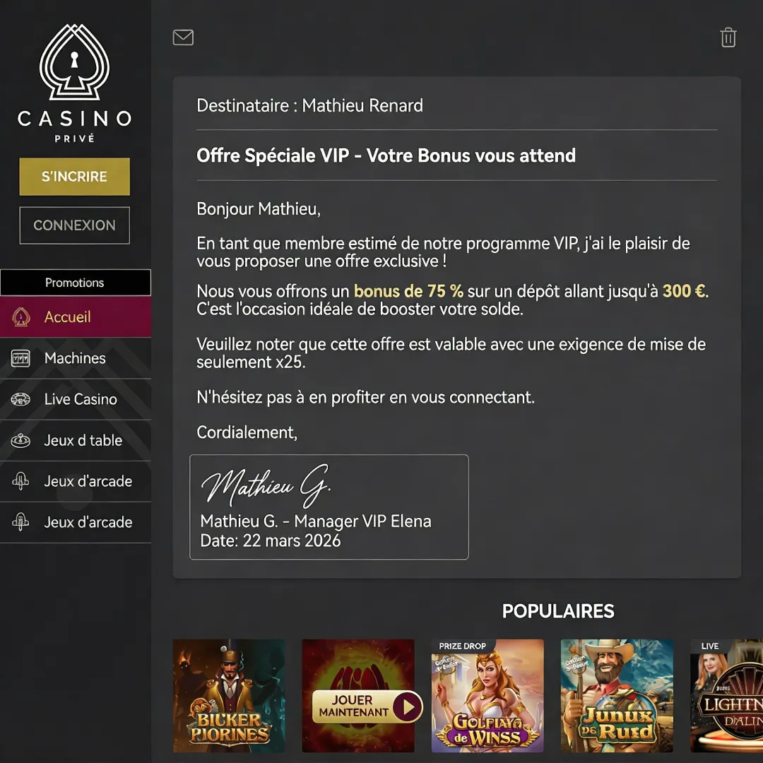 casino privé vip bonus personnalisé gestionnaire dédié